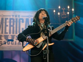 Buffy Saint-Marie performs at the Americana Music Honors and Awards show Wednesday, Sept. 16, 2015, in Nashville, Tenn. (AP Photo/Mark Zaleski)