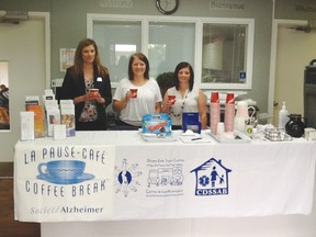 The first Alzheimer tea had representation from a number of groups (left to right) Chesley Turgeon- Community Awareness and Education Coordinator from the Alzheimer Society of Timmins,  Holly Gale - Registered Early Childhood Educator at the Cochrane Child Care Centre and Pam Graham from Brighter Futures.
