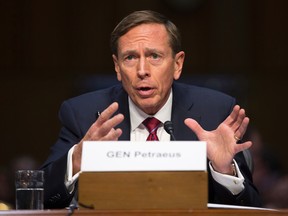 Former CIA Director David Petraeus testifies on Capitol Hill in Washington, before the Senate Armed Services Committee hearing on Middle East policy, on Sept. 22, 2015. (AP Photo/Evan Vucci)