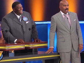 Steve Harvey reacts to a not-so-family friendly answer given on Family Feud. (YouTube screen shot)