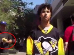 A man wearing a Phil Kessel Penguins jersey received a lot of trash talk in this parody video produced by TSN.