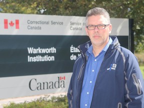 Jason Godin, of the Union of Canadian Correctional Officers, stands outside Warkworth Institution on Tuesday September 22, 2015 in Warkworth. (Pete Fisher/Northumberland Today)