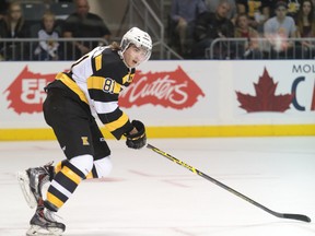 Kingston Frontenacs forward Conor McGlynn, in action last season, has returned to the team from the Detroit Red Wings main camp. (Whig-Standard file photo)