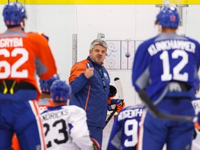 Oilers head coach Todd McLellan says players in the 'AHL' group at camp will have a chance to play their way into the 'NHL' group. (Ian Kucerak, Edmonton sun)