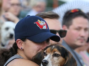 Annette Easton and her dog Dakota watch as the Winnipeg Goldeyes take on the Sioux Falls Canaries earlier this month. (Kevin King/Winnipeg Sun file photo)