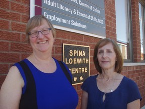 Louise Stewart, right, with literacy instructor Herta Taylor, is a volunter tutor with Adult Literacy and Essential Skills Program in Woodstock. The program is looking for new volunteers to attend an upcoming training session on October 17 and 24. (HEATHER RIVERS, Sentinel-Review)