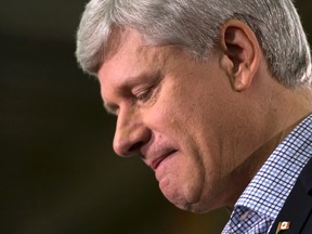Conservative leader Stephen Harper pauses as he speaks to supporters while campaigning Tuesday, September 22, 2015  in Winnipeg.THE CANADIAN PRESS/Ryan Remiorz