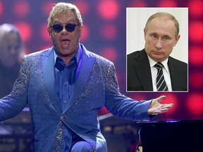 Elton John will get to meet with Russian President Vladimir Putin (inset). REUTERS/Ricardo Moraes