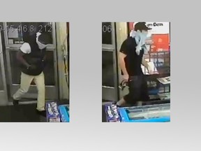 Toronto Police released these still images of two men wanted for a vicious convenience store robbery on Sept. 15, 2015. (Toronto Police photo)