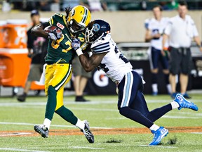 Derel Walker, shown here in a late August game against Toronto, is the third-leading receiver after playing six games. (Codie McLachlan, 
Edmonton Sun)