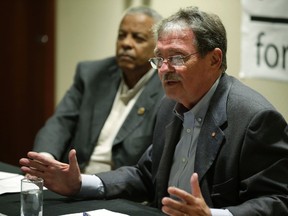 Dennis Timbrell, co-spokesman for Stand Up for Public Housing, answers questions during a press conference Thursday, September 24, 2015. (Craig Robertson/Toronto Sun)