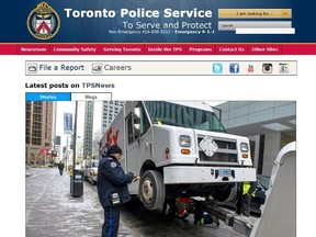 The Toronto Police website Thursday had a photo of a truck being towed as part of a parking blitz.