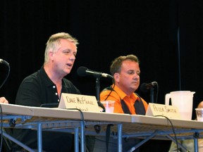 Sarnia-Lambton Green Party candidate Peter Smith answers a question at a federal election debate Thursday night in the Sarnia Public Library's theatre room. The event, which also featured Conservative candidate Marilyn Gladu, Liberal candidate Dave McPhail, and NDP candidate Jason McMichael, was organized by the political action committee of the Sarnia & District Labour Council.
Terry Bridge/Sarnia Observer/Postmedia Network