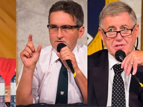 NDP Betty Bannon, Green party Cam Mather, Conservative Daryl Kramp, and Liberal Mike Bossio,  were front and centre at the Madoc Kiwanis Club as part of the all candidates debate put on by the Belleville, Madoc and Bancroft Chamber of Commerce groups   on Thursday September 24, 2015 in Madoc, Ont. Tim Miller/Belleville Intelligencer/Postmedia Network