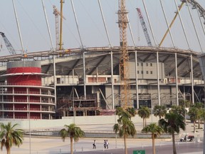 Construction work goes on at the Khalifa International Stadium in Doha, Qatar Sept. 16, 2015. (REUTERS/Naseem Zeitoon)