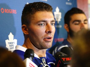 Leafs forward Joffrey Lupul speaks to media at the MasterCard Centre in Toronto on Thursday September 17, 2015. (Michael Peake/Toronto Sun)