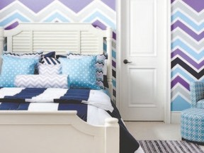 In this girl?s bedroom, the use of zig zag colours make an impactful, whimsical statement.