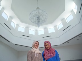 Sahar Zimmo, left, and Leenat Jilani in the atrium of the London Muslim Mosque, which is the second oldest mosque in Canada. (Free Press file photo)