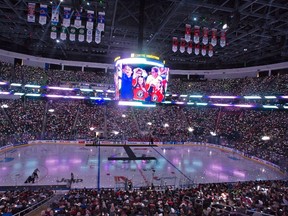 Over 18,000 people attend the first hockey game at the Videotron Centre Saturday, September 12, 2015 in Quebec City. (THE CANADIAN PRESS/Jacques Boissinot)