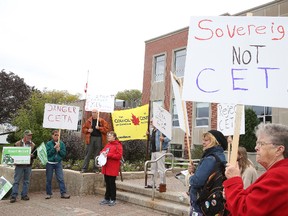A rally was held at noon Friday to protest the international trade agreement CETA. Gino Donato/The Sudbury Star