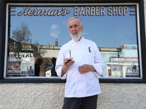 Children's entertainer Fred Penner poses during a break in shooting on the set of Canadian sketch comedy TV series Sunnyside on June 11, 2015. Penner appears as a guest in one episode which was filmed at Phil's Barber Shop on Corydon Avenue in Winnipeg on June 11, 2015. (Kevin King/Winnipeg Sun/Postmedia Network)