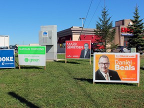 Federal election candidates' signs at the Frontenac Mall. The federal election is scheduled for Oct. 19. Steph Crosier, The Whig-Standard, Postmedia Network