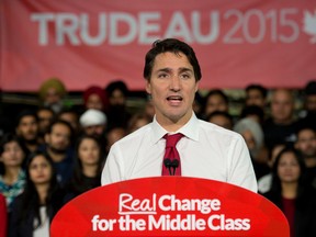Liberal leader Justin Trudeau speaks at a campaign stop in Brampton, Friday September 25, 2015. THE CANADIAN PRESS/Adrian Wyld