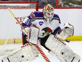 Goaltender Scott Greenham makes a save against the Toronto Marlies' during AHL hockey action at the Canadian Tire Centre in Ottawa on Sunday February 15, 2015. Errol McGihon/Ottawa Sun files