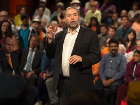 NDP leader Tom Mulcair addresses supporters during a campaign stop in Toronto on Sept. 27, 2015. (THE CANADIAN PRESS/Andrew Vaughan)
