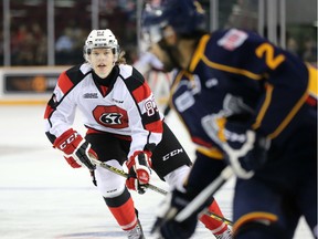 Ottawa 67's rookie Connor Warnholtz takes part in his first home-opener against the Barrie Colts at TD Place on Sunday, Sept. 27, 2015. (Chris Hofley/Ottawa Sun)