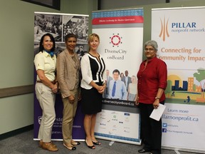 Maureen Cassidy, Deputy Mayor, Cathy Winter, Project Lead, DiverseCity onBoard, Global Diversity Exchange, Ryerson University, Michelle Baldwin, Executive Director, Pillar Nonprofit Network and Dharshi Lacey, Diversity Program Manager, Pillar Nonprofit Network.