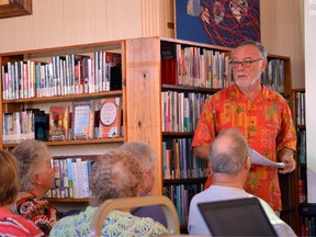 Barry Ruhl spoke at the Petrolia library last week, outlining his theory behind who killed Lynne Harper. Steven Truscott was acquitted of her murder. BRENT BOLES / THE TOPIC