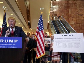 U.S. Republican presidential candidate Donald Trump speaks during a news conference to reveal his tax policy at Trump Tower in Manhattan, New York September 28, 2015.  REUTERS/Shannon Stapleton