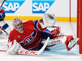 Carey Price of the Montreal Canadiens makes a glove save during Game 5 of the Eastern Conference semifinals against the Tampa Bay Lightning at the Bell Centre on May 9, 2015 in Montreal. (Minas Panagiotakis/Getty Images/AFP)