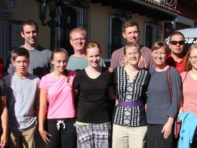 Fourteen members of the Upper Thames Missionary Church spent a week in Guatemala from Aug. 31 to Sept. 5 building five houses and two Sunday schools. Front row (left): Joan Van Herk, Alison Smith, Devin Granja, Megan Smith, Tabitha Nelson, Alyssa Van Oostveen, Lisa Granja and Shayna Granja. Back row (left): Bruce Michael, Pat Kemp, Mike Nelson, Jeremy Ford, Mike Granja and Dean Smith. SUBMITTED
