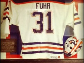 A photo of the Grant Fuhr jersey and helmet stolen at the Grant Fuhr Arena about 6:30 a.m. on Sept. 27.