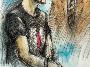 Marco Muzzo appears in Newmarket court Monday, Sept. 28, 2015. (Pam Davies sketch)