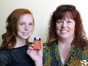 Olivia Servage, 15, left, and her mother, Kelly Armitage, used an auto-injector like the one shown here to save a girl from going into shock after she was stung by a wasp on Sept. 3 at Sandbanks Provincial Park. (Ian MacAlpine/The Whig-Standard)