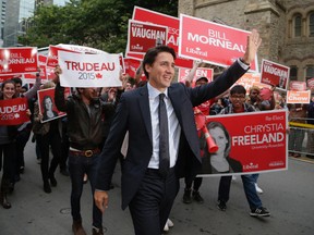 Liberal Leader Justin Trudeau arrives at the leaders' debate in Toronto on Monday September 28, 2015. (Craig Robertson/Toronto Sun)