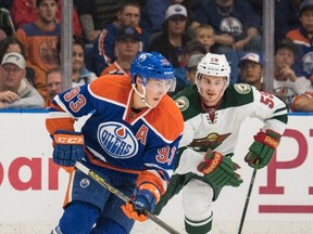 Oilers centre Ryan Nugent-Hopkins says he feels good on the ice but is working on his timing and scoring touch, in order to avoid misses like the one he had against the Miinnesota Wild in Saskatoon Saturday. (The Canadian Press)