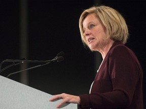 Alberta Premier Rachel Notley speaks in Montreal Monday. (GRAHAM HUGHES/The Canadian Press)