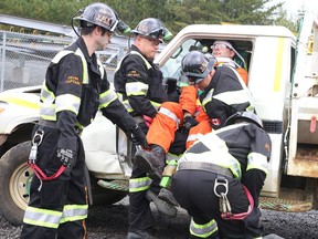 Vale's West Mines Rescue Team simulates an emergency situation at Vale's 114 Orebody at Copper Cliff Mine in Sudbury, Ont. on Monday September 28, 2015. It was announced that Sudbury will host the 2016 International Mines Rescue Competition next August. Gino Donato/Sudbury Star/Postmedia Network