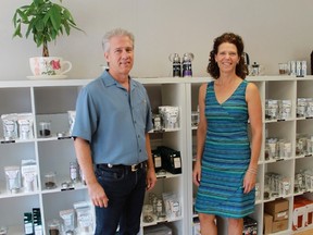 Allan Wilson and Cheryl Scollard stand in their new Point Edward business, Infusion's Tea. The store sells a variety of fresh, artisinal and organic teas with a myriad of health benefits. 
CARL HNATYSHYN/SARNIA THIS WEEK