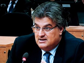 Former construction boss Lino Zambito testifies before the Charbonneau inquiry probing corruption and collusion in Quebec's construction industry in this image made off television Monday, October 1, 2012 in Montreal. THE CANADIAN PRESS/Paul Chiasson