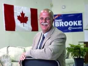 Conservative Candidate Andy Brooke at his Kingston and the Islands election office. (Ian MacAlpine/The Whig-Standard)