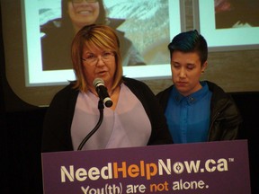 Diana Stewart and daughter Alex spoke about Samantha Mason, who committed suicide in May, to help promote  NeedHelpNow, which addresses cyber-bullying of kids. Sept. 29, 2015.