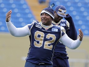 Bombers DT Bryant Turner was saying ‘Bring on the tunes’ on Tuesday during practice at Investors Group Field.
