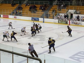 The NAIT Ooks face off against the U of A Golden Bears last weekend at the Golden Bears Invitatonal at Clare Drake Arena. (Supplied)