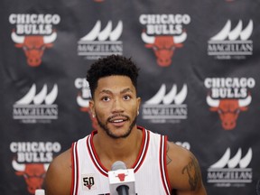 Bulls' Derrick Rose sustained a left orbital fracture on Tuesday during the first day of practices. Rose is scheduled for surgery on Wednesday, and a timetable for his return will be determined after the operation. (Charles Rex Arbogast/AP Photo)