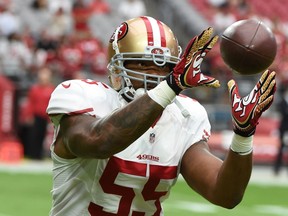 Ahmad Brooks of the San Francisco 49ers prepares for a game against the Arizona Cardinals at University of Phoenix Stadium on September 27, 2015 in Glendale, Arizona. (Norm Hall/AFP)